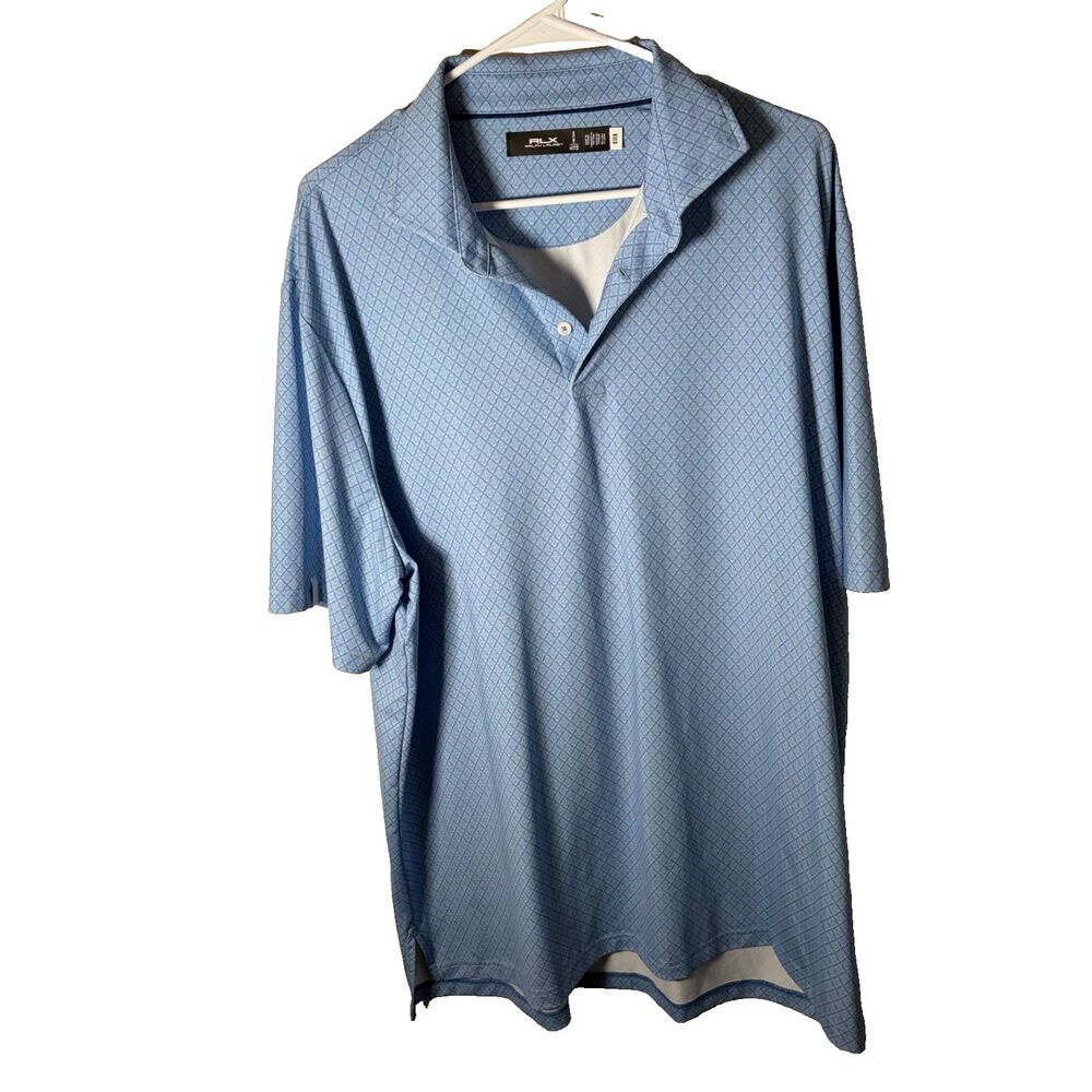 Ralph Lauren RLX Polo Shirt Men's XL Blue Printed Short Sleeve Collared Athletic